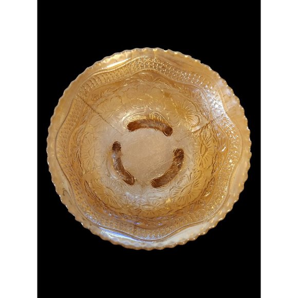 Edwardian Marigold Footed Carnival Glass Bowl Orange Iridescent Shimmer Display - Picture 2 of 6